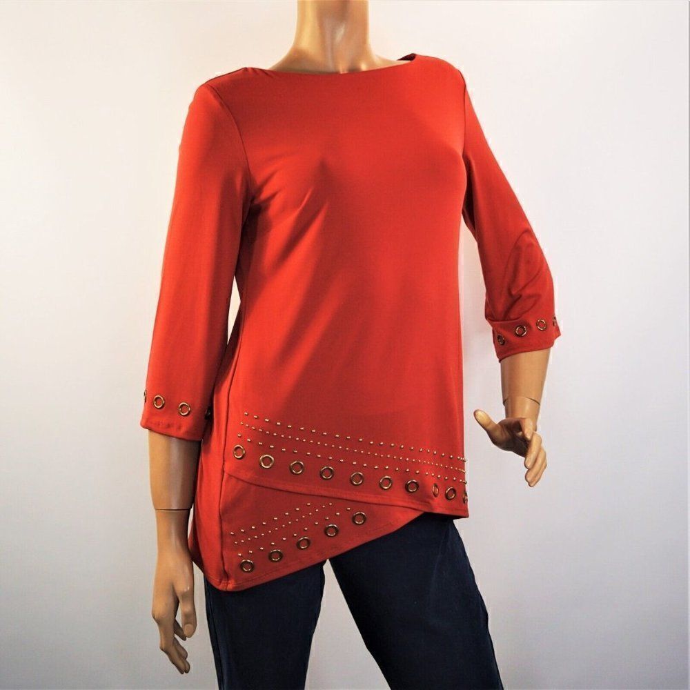 JM Collection Women Tunic Blouse Studded Terracotta Color Size Petite Small